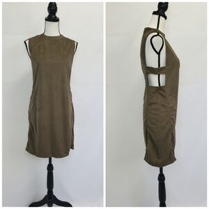 She + Sky Cut Out Side Crushed Velvet Mock Neck Sleeveless Dress